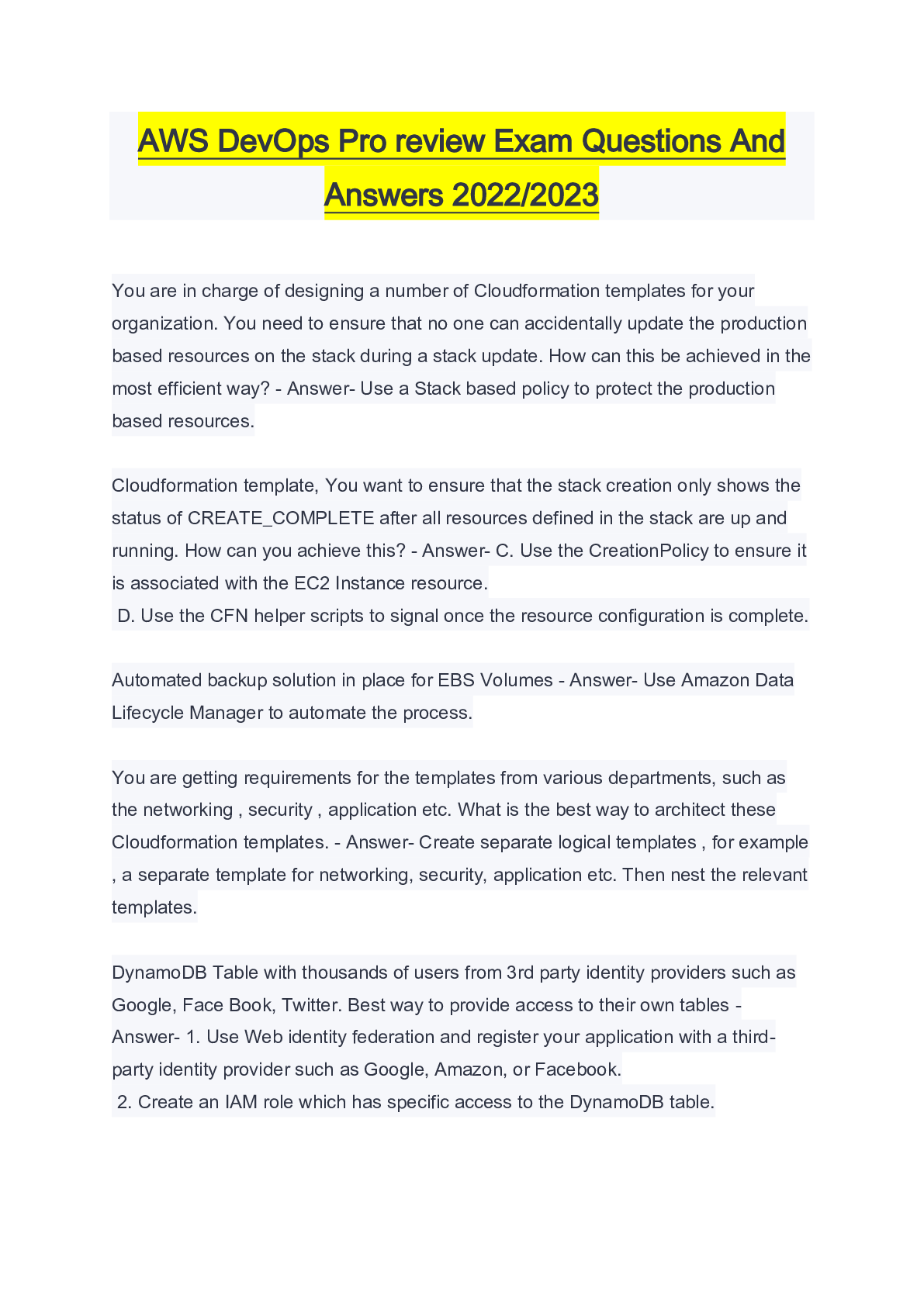 AWS DevOps Pro review Exam Questions And Answers 2022/2023 Browsegrades